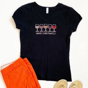 "Wine Constantly" Black Rhinestone Tee Size Large